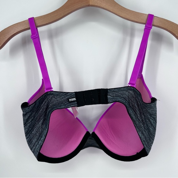 Victoria’s Secret PINK Neon Purple Heather Grey Wear Everywhere Push-Up Bra - Picture 3 of 5